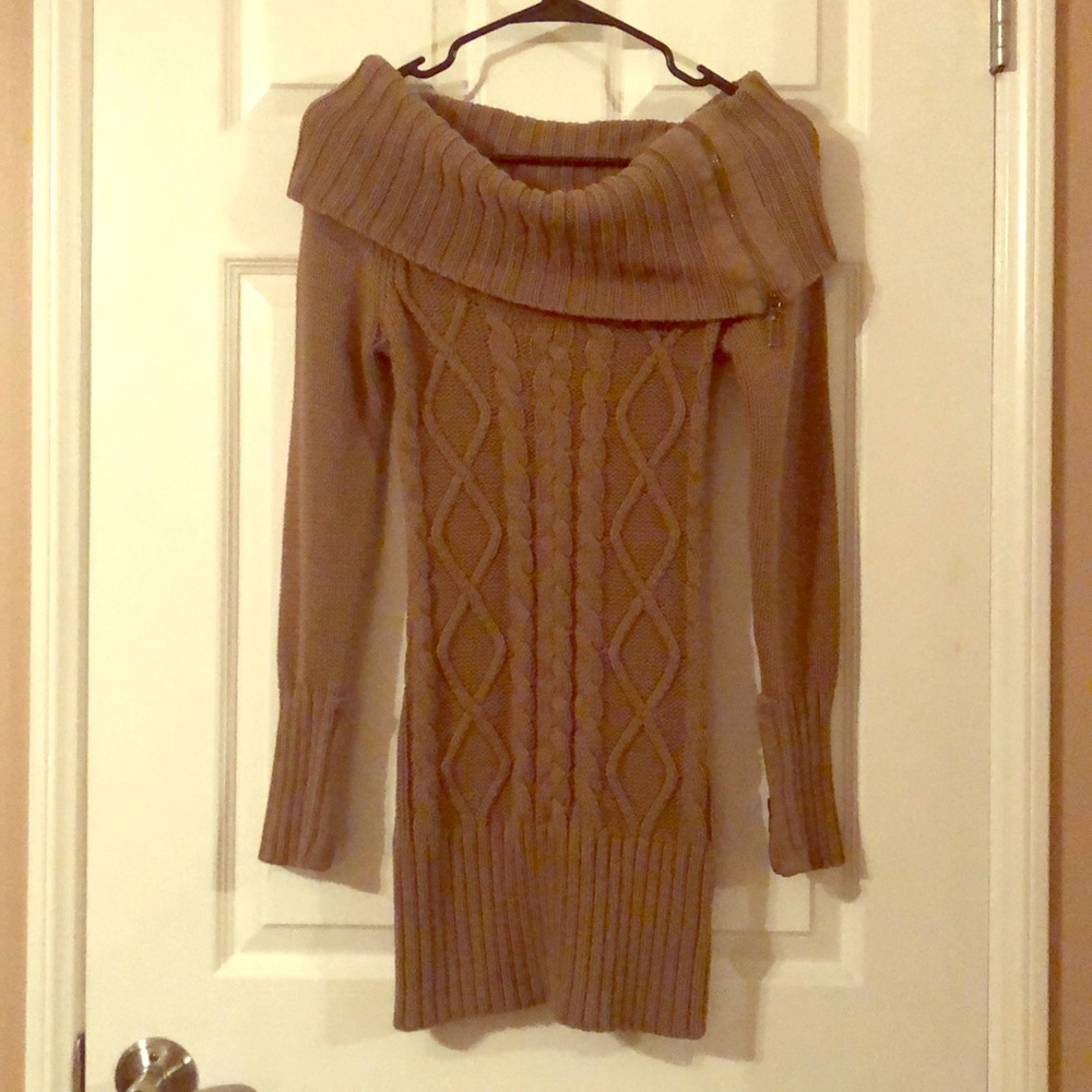 SOLD Guess Cable Knit Zip Cowl Sweater